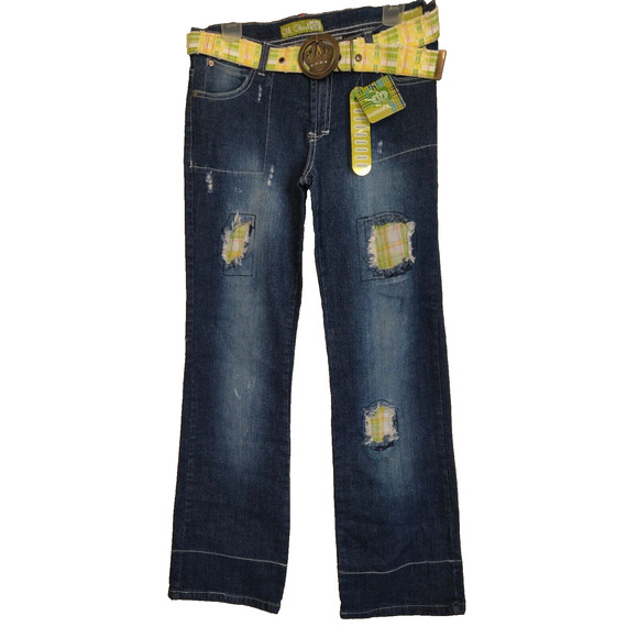 NWT Patchwork Denim Jeans OLD SKOOL URBAN Wide Hem ARTSY Distressed Rips Sz 5/6 - Picture 12 of 16